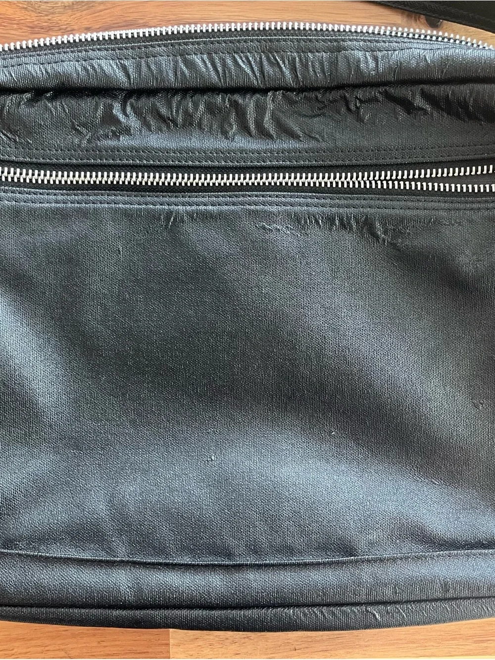 Porter International Black Leather Messenger Bag with Front Pockets